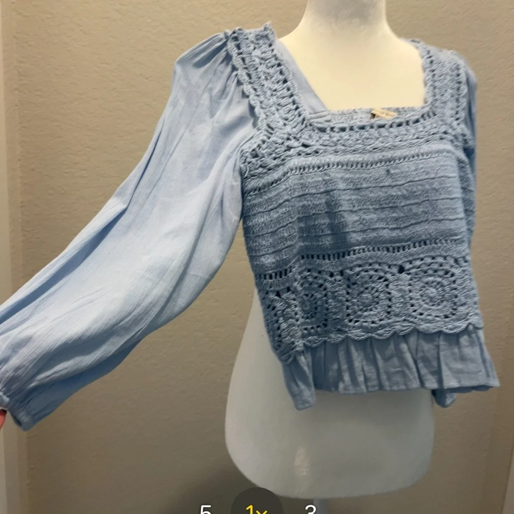 American Eagle Outfitters Sky Blue Crochet Top